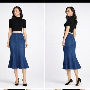 Oscar de la Renta fluted denim skirt
